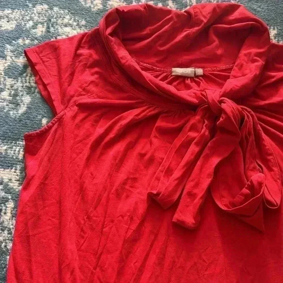 Eshakti cap sleeve bow, long, cotton red top L/14 - Picture 1 of 6
